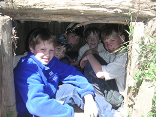 Boys in small shelter